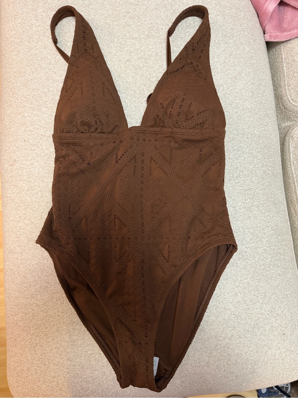 Shade & Shore Chocolate Brown Crochet One-Piece Swimsuit